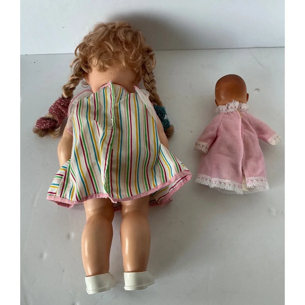 Eegee‎ Co Softina Vintage Doll Set Striped Dress Pink Lace Outfit 13in 1980s